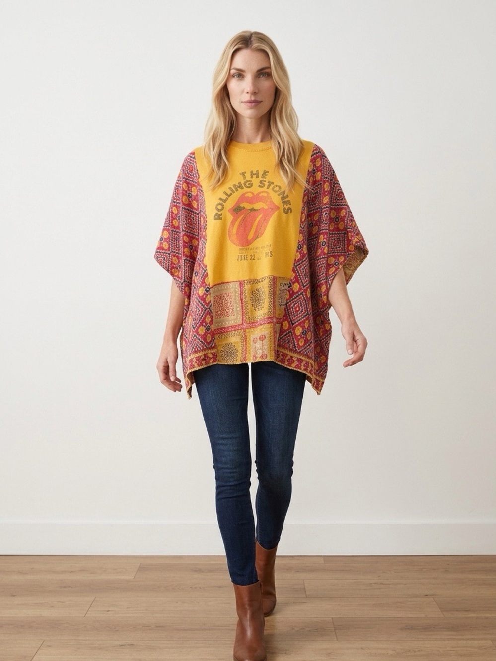 Handcrafted Upcycled Rolling Stones Kantha Tunic NWT One Size